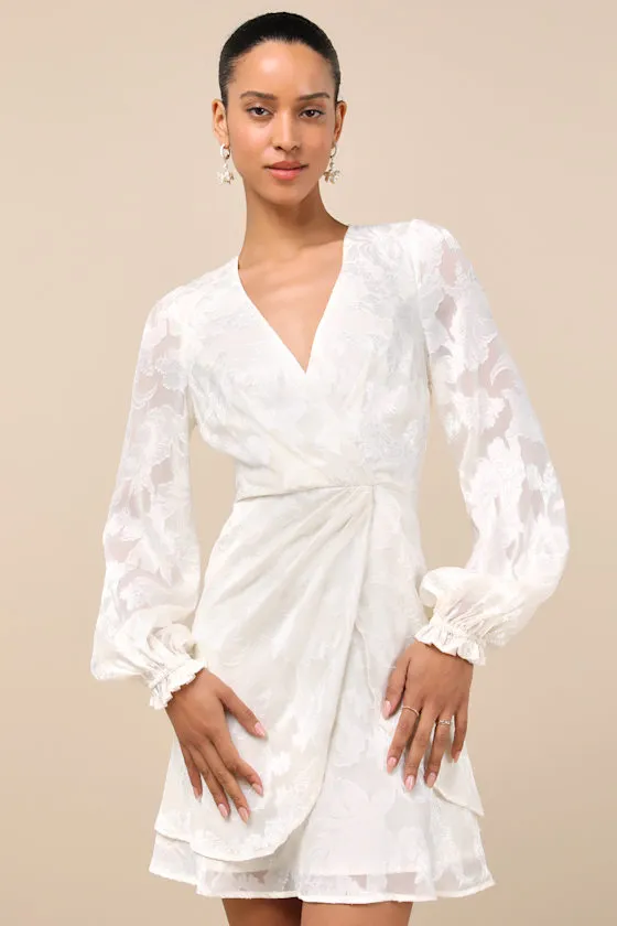 Callias Ivory Burnout Floral Jacquard Long Sleeve Mini Dress sold by Lulus