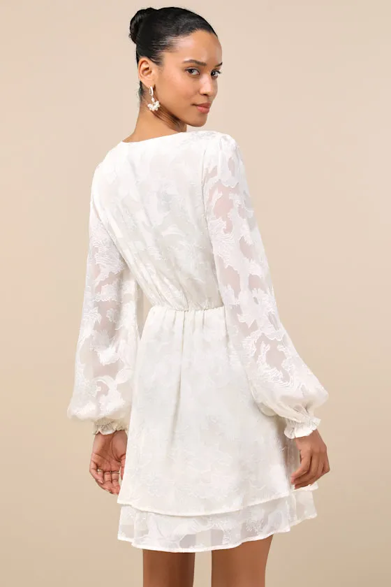 Callias Ivory Burnout Floral Jacquard Long Sleeve Mini Dress sold by Lulus product image thumbnail 2