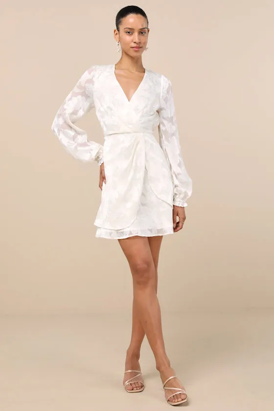 Callias Ivory Burnout Floral Jacquard Long Sleeve Mini Dress sold by Lulus product image thumbnail 3