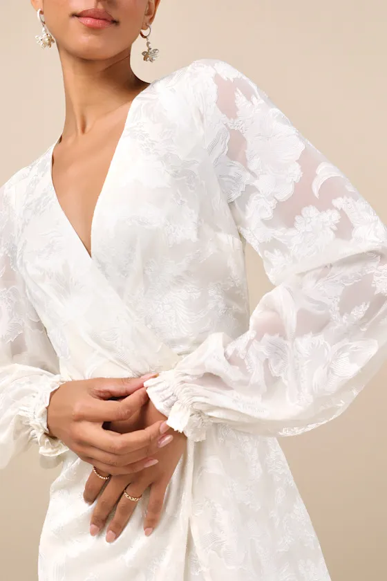 Callias Ivory Burnout Floral Jacquard Long Sleeve Mini Dress sold by Lulus product image thumbnail 4