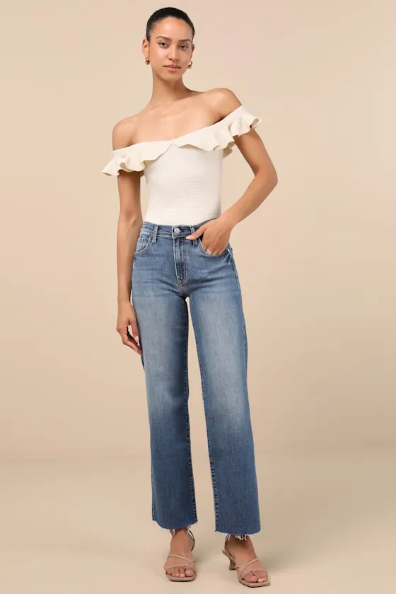 Trending Intention Medium Wash Slim Palazzo Jeans sold by Lulus