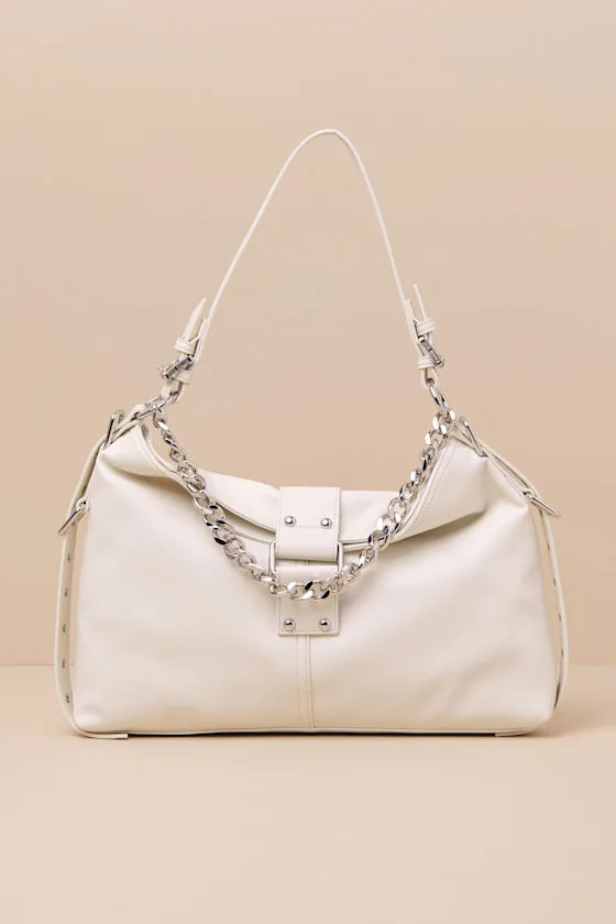 Balyssab Chalk White Vegan Leather Chain Slouchy Handbag sold by Lulus product image thumbnail 2