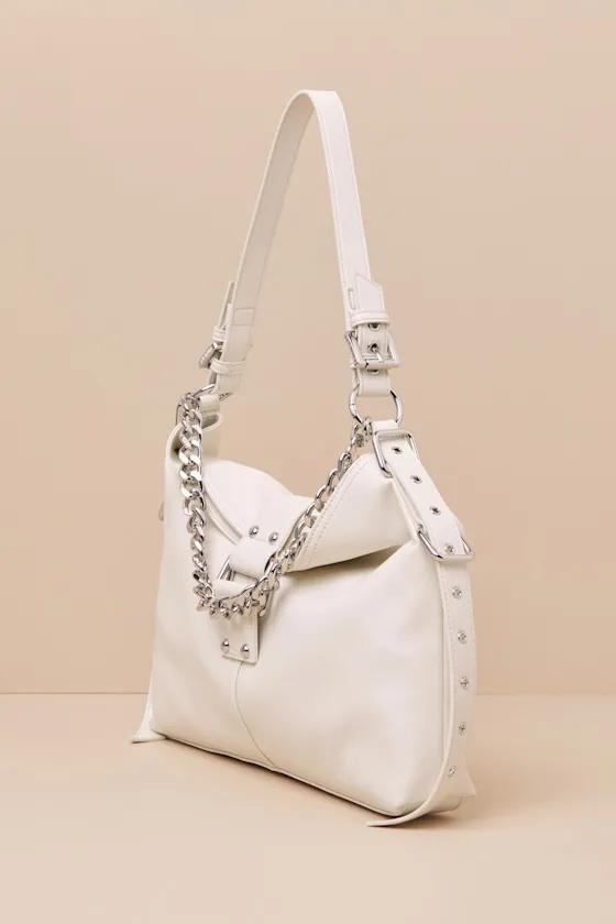 Balyssab Chalk White Vegan Leather Chain Slouchy Handbag sold by Lulus product image thumbnail 4