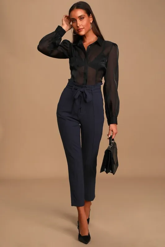 Set Your Goals Navy Blue Paper Bag Waist Pants sold by Lulus