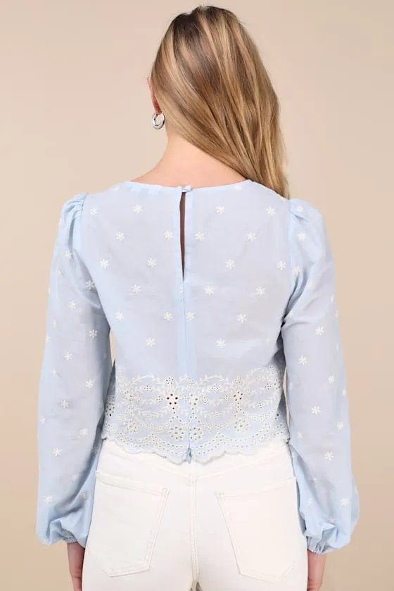 Mavery Light Blue Eyelet Embroidered Long Sleeve Top sold by Lulus product image thumbnail 2