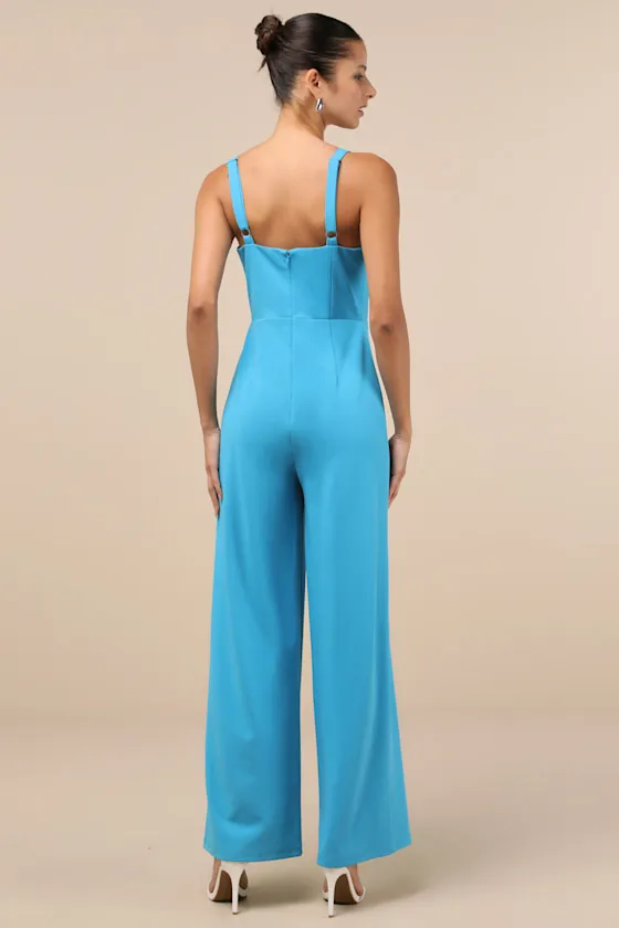 Brighton Bright Blue Plunge Wide-Leg Jumpsuit sold by Lulus product image thumbnail 2