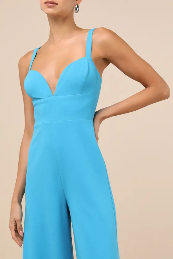 Brighton Bright Blue Plunge Wide-Leg Jumpsuit sold by Lulus product image thumbnail 4