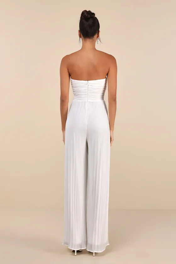 Certainly Charming White Pleated Strapless Wide-Leg Jumpsuit sold by Lulus product image thumbnail 2