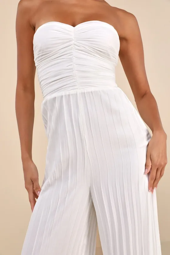 Certainly Charming White Pleated Strapless Wide-Leg Jumpsuit sold by Lulus product image thumbnail 3