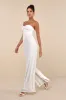 Certainly Charming White Pleated Strapless Wide-Leg Jumpsuit sold by Lulus