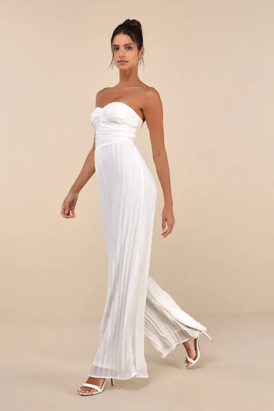 Certainly Charming White Pleated Strapless Wide-Leg Jumpsuit sold by Lulus product image thumbnail 4