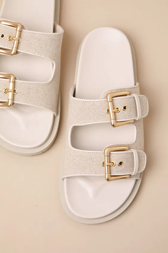 Tenzin Cream Linen Buckle Slide Sandals sold by Lulus product image thumbnail 2