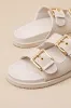 Tenzin Cream Linen Buckle Slide Sandals sold by Lulus