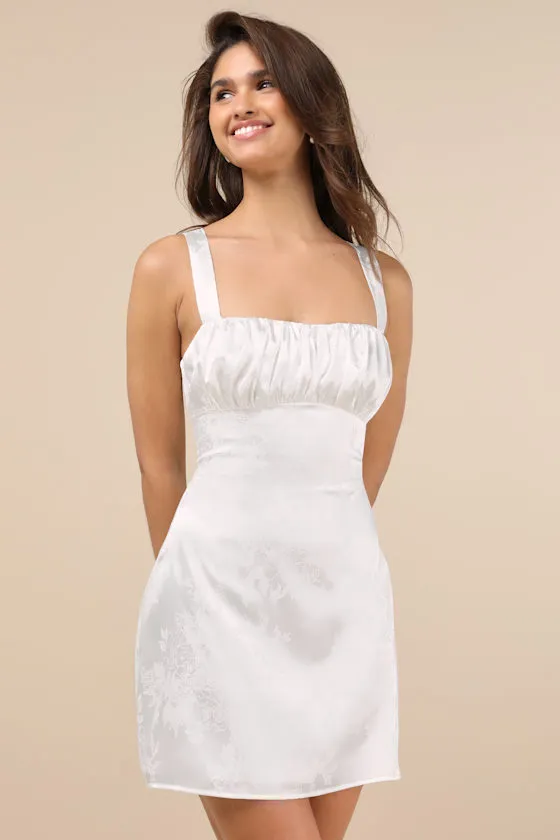 Exquisite Outlook White Floral Jacquard Satin Lace-Up Mini Dress sold by Lulus product image thumbnail 2