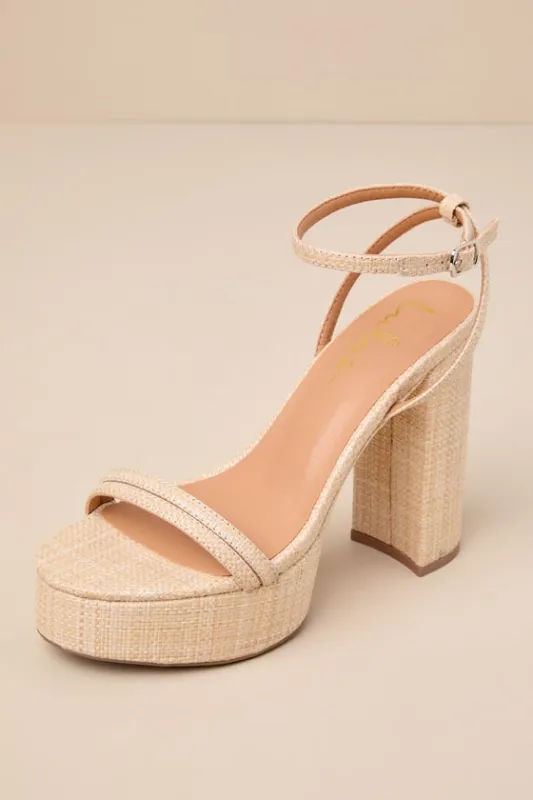 Brocktan Natural Raffia Platform Ankle Strap High Heel Sandals sold by Lulus