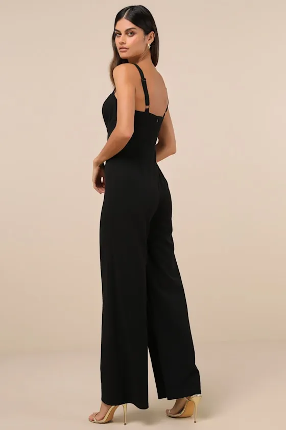 Brighton Black Plunge Wide-Leg Jumpsuit sold by Lulus product image thumbnail 2