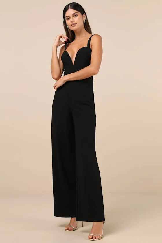 Brighton Black Plunge Wide-Leg Jumpsuit sold by Lulus product image thumbnail 3