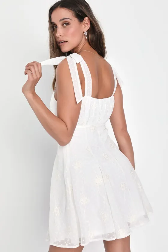 Adorable Approach White Floral Embroidered Tie-Strap Mini Dress sold by Lulus product image thumbnail 3