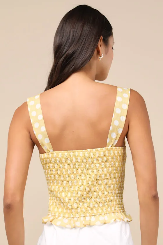 Luci Yellow Polka Dot Ruffled Tank Top sold by Lulus product image thumbnail 2