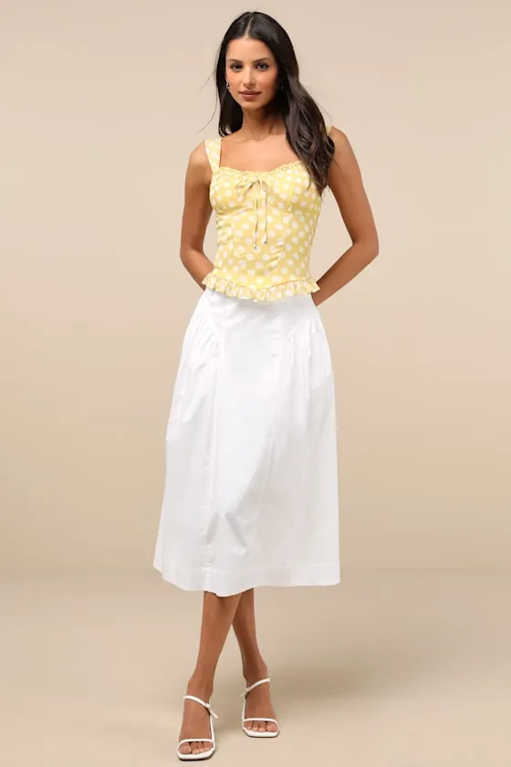 Luci Yellow Polka Dot Ruffled Tank Top sold by Lulus product image thumbnail 3