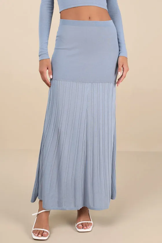Nancy Slate Blue Knit Ribbed Maxi Skirt sold by Lulus product image thumbnail 2