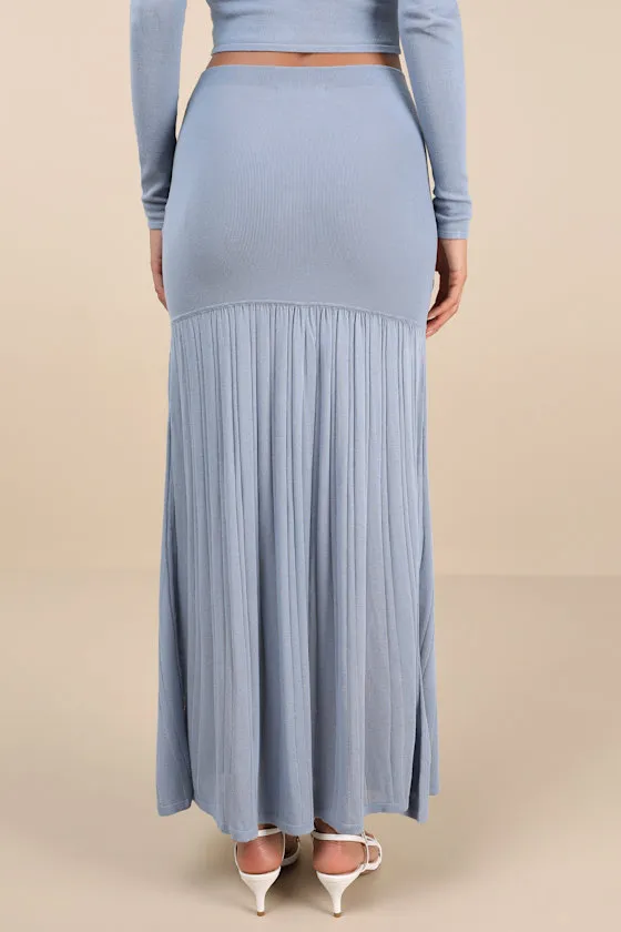 Nancy Slate Blue Knit Ribbed Maxi Skirt sold by Lulus product image thumbnail 3