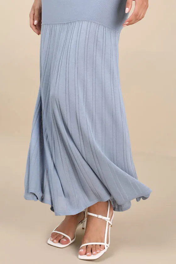 Nancy Slate Blue Knit Ribbed Maxi Skirt sold by Lulus product image thumbnail 4