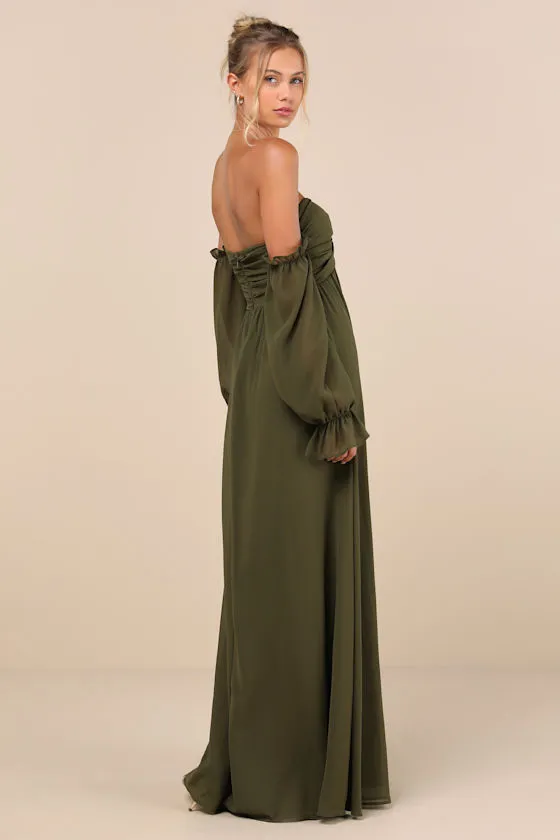 Glorious Invite Olive Green Knotted Off-the-Shoulder Maxi Dress sold by Lulus product image thumbnail 2