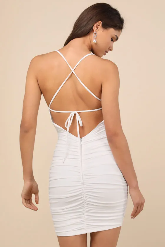 Confident Allure White Ruched Lace-Up Bodycon Mini Dress sold by Lulus product image thumbnail 2