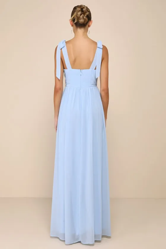 Radiant Charisma Light Blue Chiffon Ruched Tie-Strap Maxi Dress sold by Lulus product image thumbnail 2