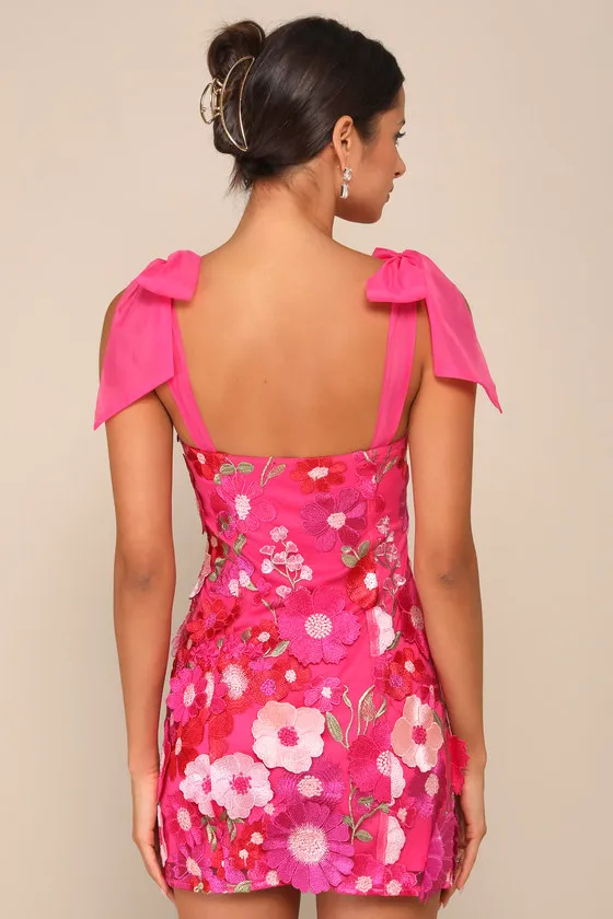Emphatically Adorable Hot Pink Floral Tie-Strap Mini Dress sold by Lulus product image thumbnail 2