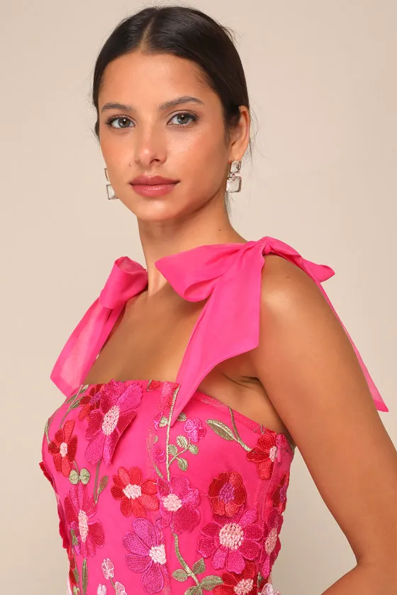 Emphatically Adorable Hot Pink Floral Tie-Strap Mini Dress sold by Lulus product image thumbnail 4