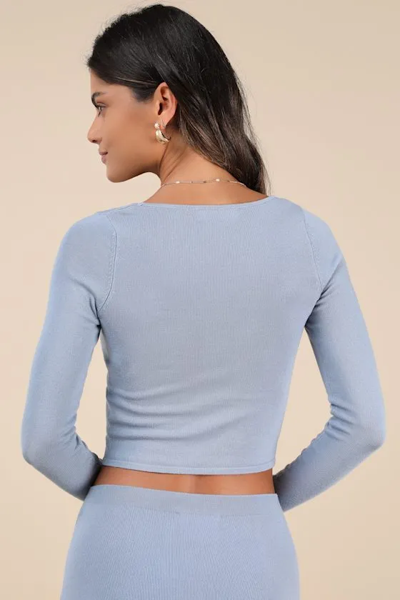 Nancy Slate Blue Knit Long Sleeve Crop Top sold by Lulus product image thumbnail 2