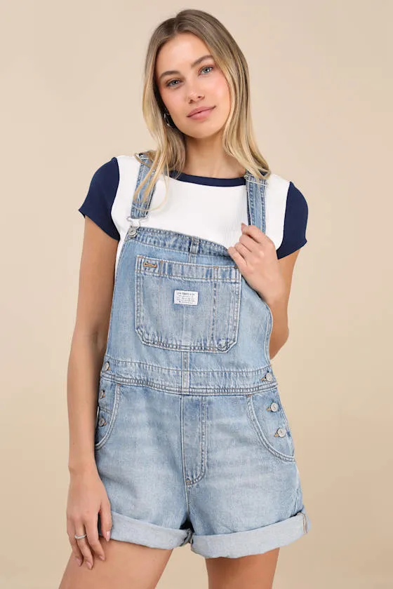 Utility Shortall Light Wash Denim Overalls sold by Lulus