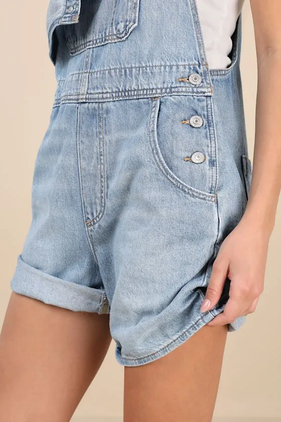 Utility Shortall Light Wash Denim Overalls sold by Lulus product image thumbnail 2