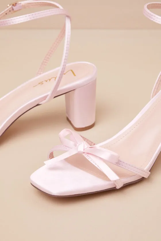 Rezzy Pink Satin Bow Ankle Strap High Heel Sandals sold by Lulus product image thumbnail 3