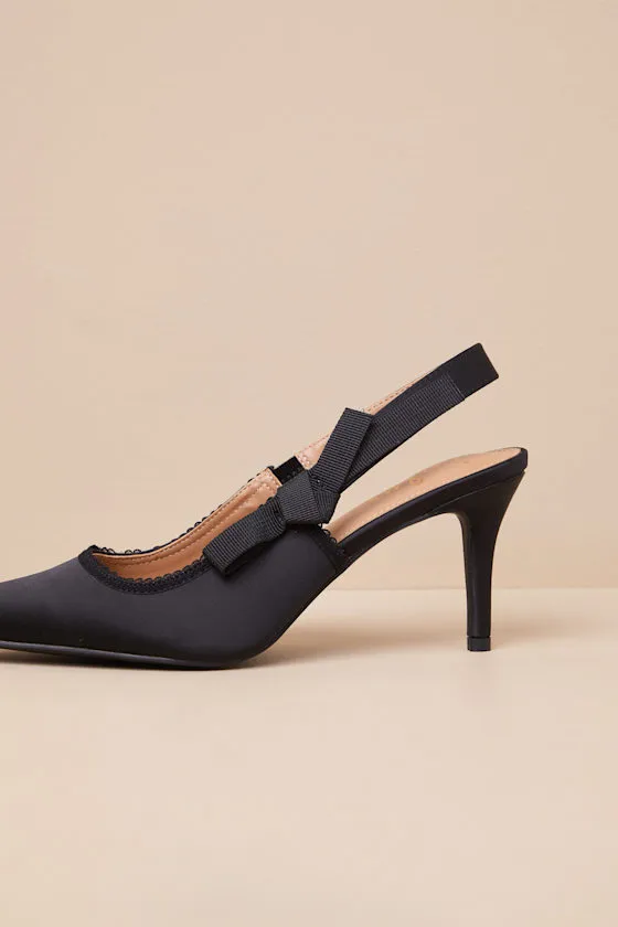 Ancolie Black Satin Bow Pointed-Toe Slingback Pumps sold by Lulus product image thumbnail 3