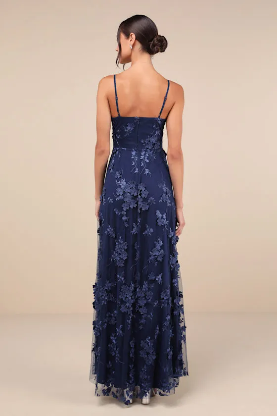 Rare Presence Navy Blue 3D Floral Surplice Maxi Dress sold by Lulus product image thumbnail 2