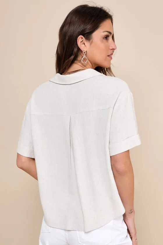 Summer Escapades Beige Linen Collared Button-Up Top sold by Lulus product image thumbnail 2