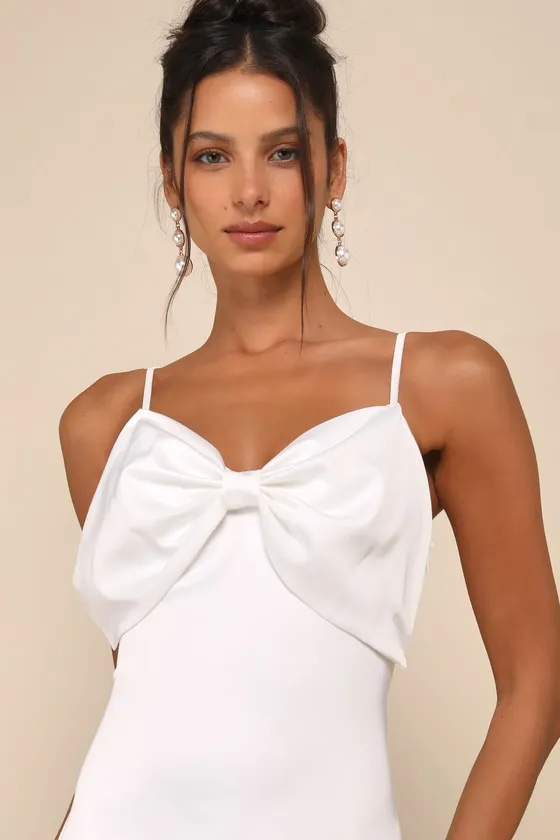 Extravagantly Sleek White Satin Sleeveless Bow Midi Dress sold by Lulus product image thumbnail 3