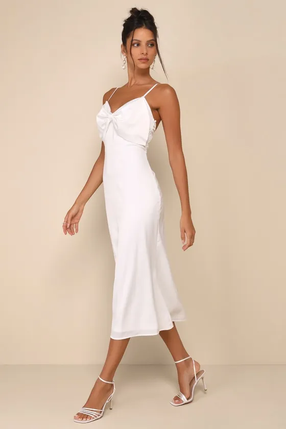 Extravagantly Sleek White Satin Sleeveless Bow Midi Dress sold by Lulus product image thumbnail 4