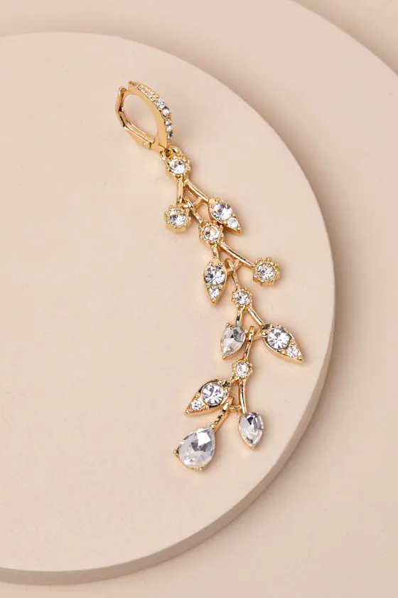 Flourishing Sensation Gold Rhinestone Leaf Drop Earrings sold by Lulus product image thumbnail 3