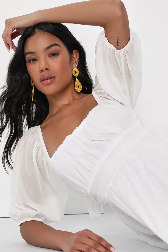Ethereal Arrival White Puff Sleeve Tie-Back Chiffon Mini Dress sold by Lulus product image thumbnail 4