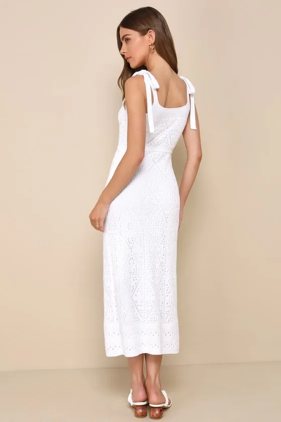 Adorable Darling White Crochet Tie-Strap Midi Dress sold by Lulus product image thumbnail 2