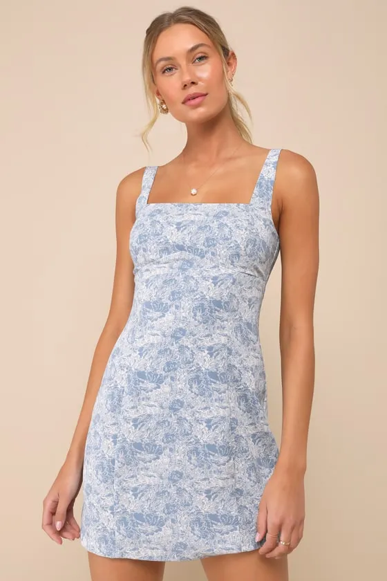 Exuberant Chicness Blue Floral Sleeveless Mini Dress sold by Lulus