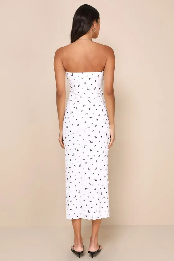 Summery Spirit Ivory Floral Ribbed Strapless Midi Dress sold by Lulus product image thumbnail 4