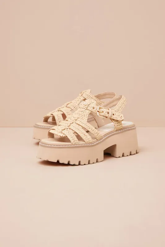 Latice Light Natural Raffia Caged Platform Sandals sold by Lulus
