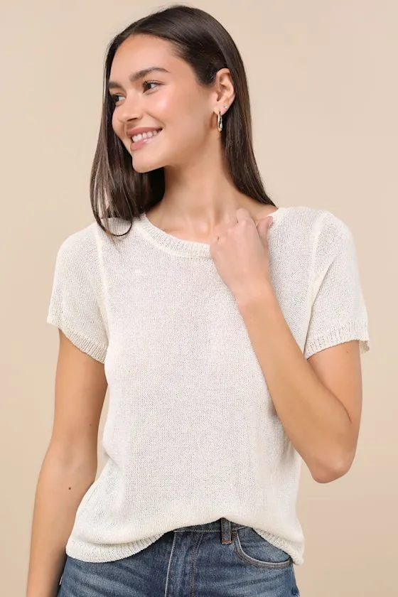 Clean Aesthetic Cream Short Sleeve Sweater Top sold by Lulus