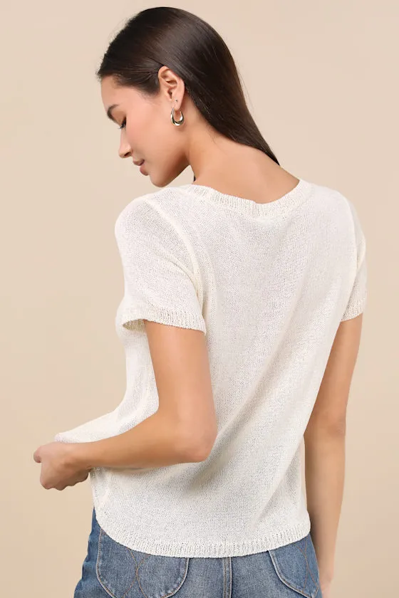Clean Aesthetic Cream Short Sleeve Sweater Top sold by Lulus product image thumbnail 2