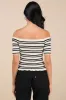 Erela Cream and Black Striped Off-the-Shoulder Sweater Top sold by Lulus